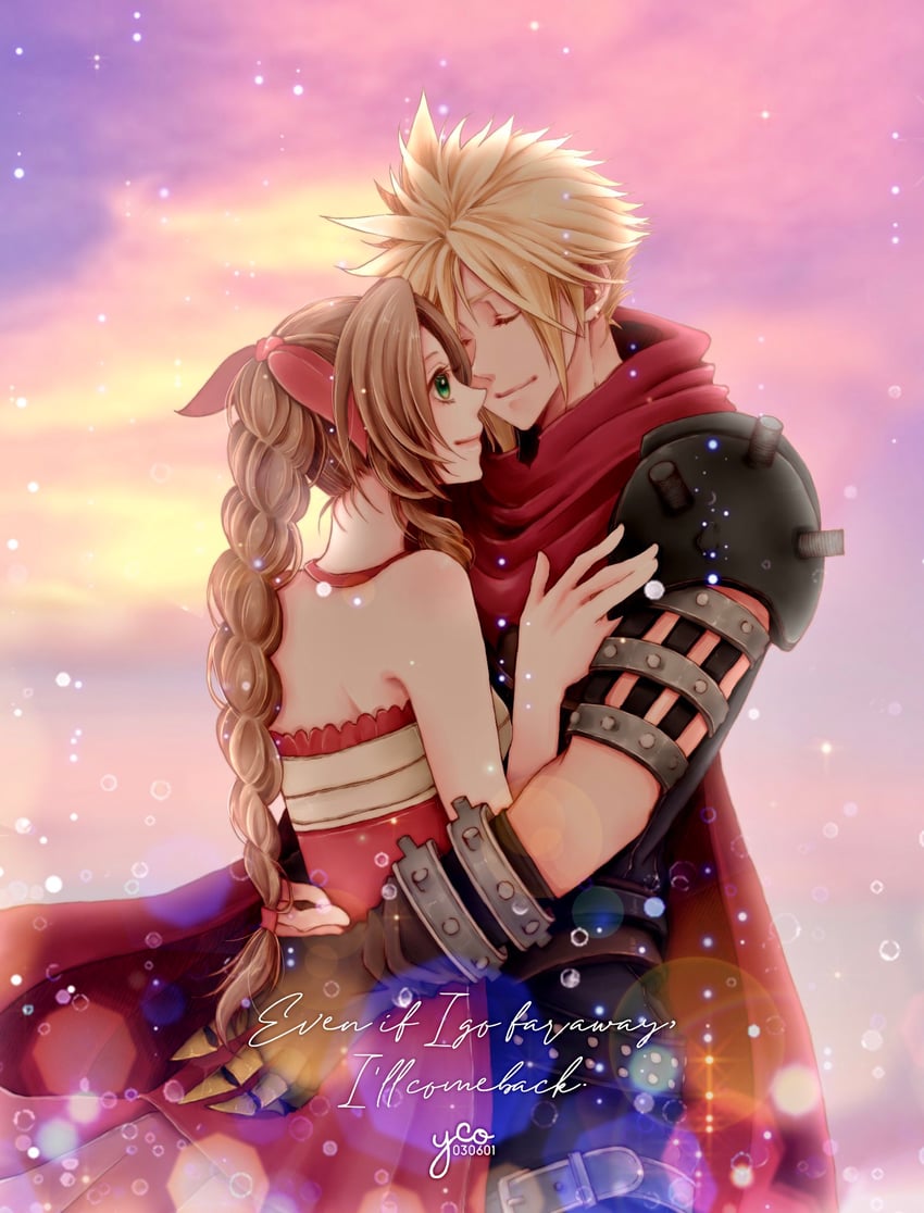 cloud strife and aerith gainsborough (final fantasy and 3 more) drawn by yco_030601
