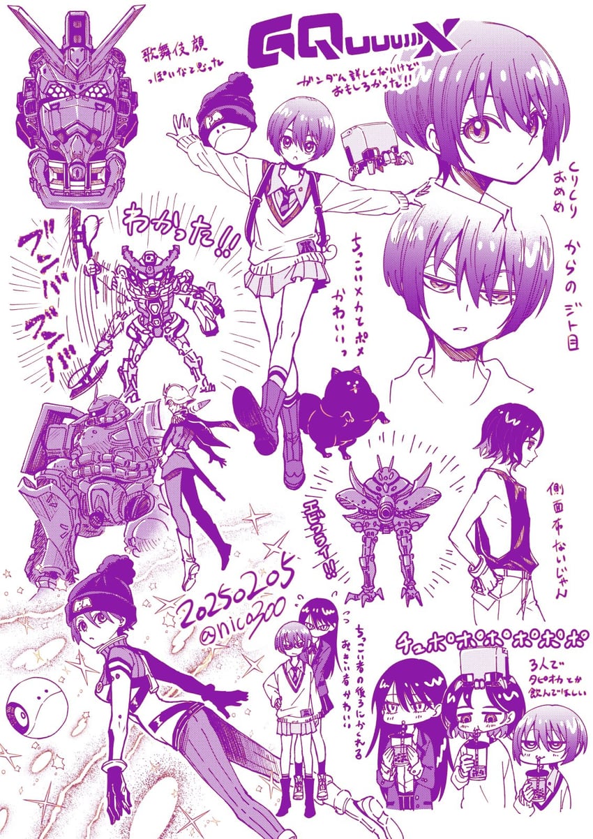 amate yuzuriha, haro, shuji ito, char aznable, nyaan, and 5 more (gundam and 1 more) drawn by nico_(hero300)