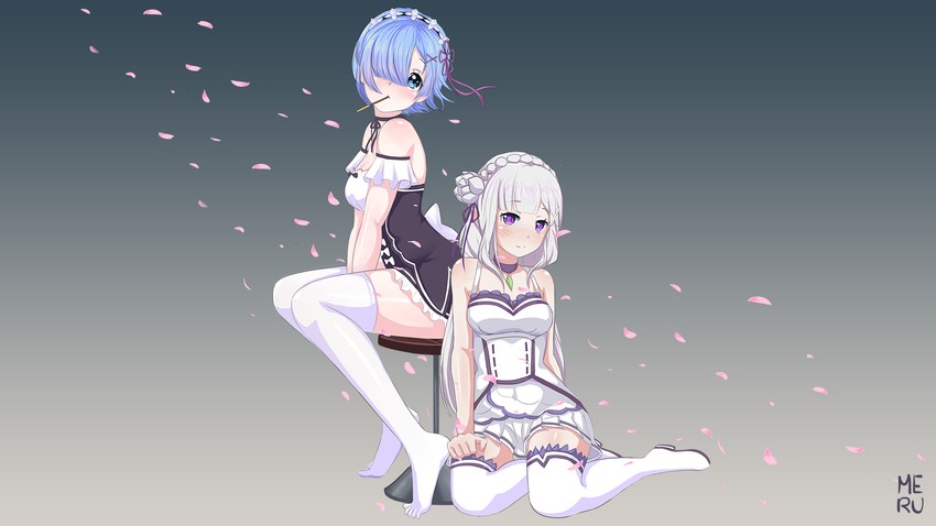 rem and emilia (re:zero kara hajimeru isekai seikatsu) drawn by meru_rumi