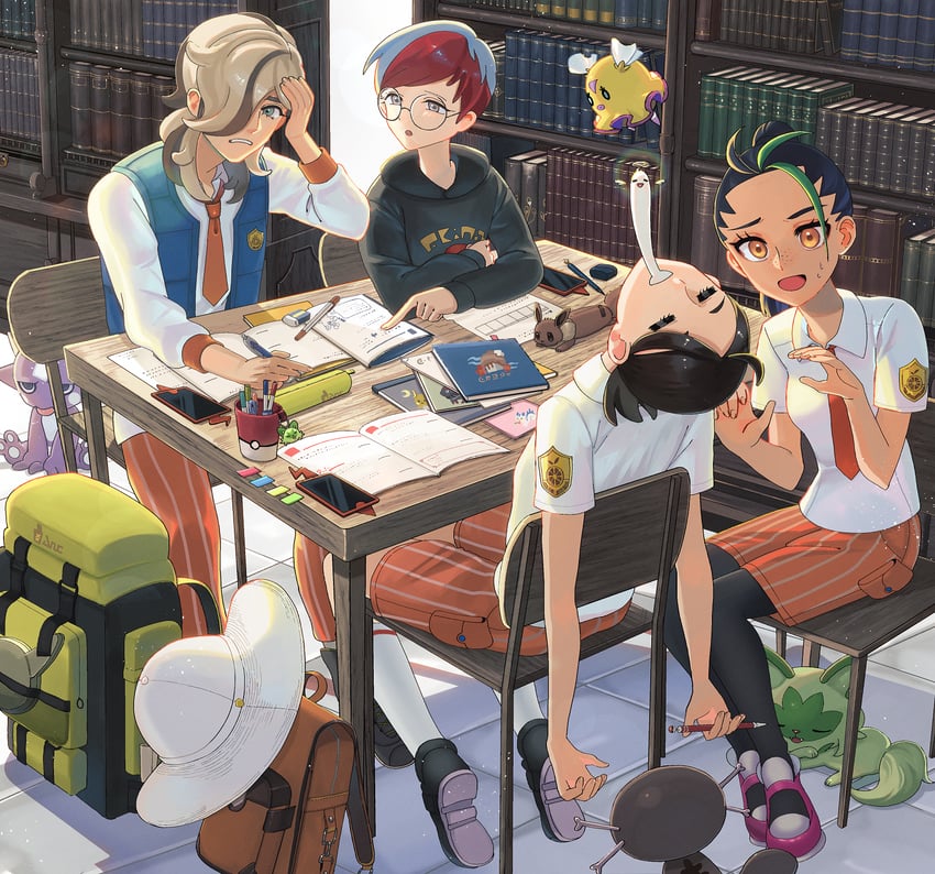 juliana, sprigatito, nemona, arven, penny, and 3 more (pokemon and 1 more) drawn by lvetica
