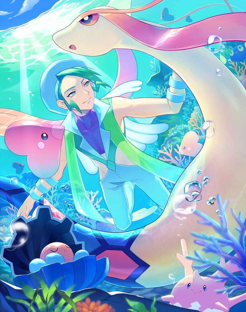 milotic, luvdisc, corsola, wallace, and clamperl (pokemon and 1 more) drawn by tsu_(md_tsune)
