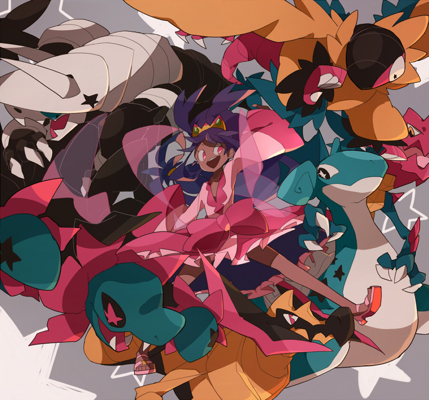 iris, lapras, hydreigon, haxorus, aggron, and 2 more (pokemon and 2 more) drawn by pokoten_(pokoten718)