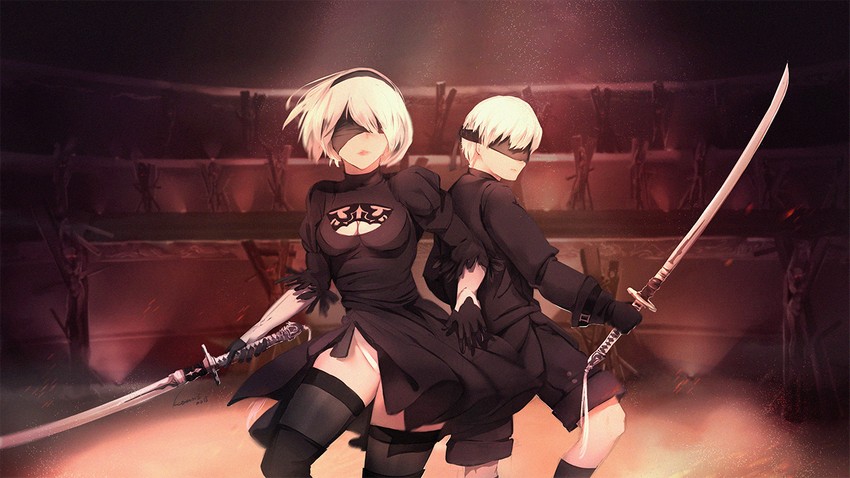 2b and 9s (nier and 1 more) drawn by kosumi