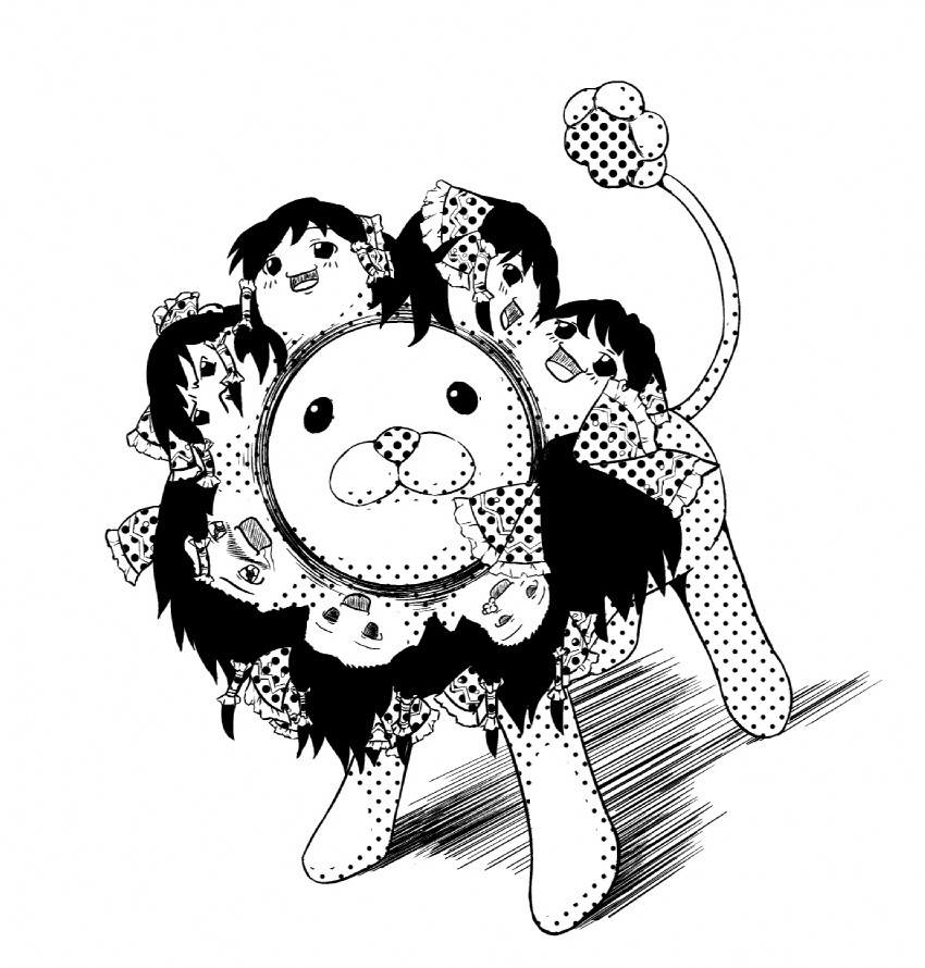 hakurei reimu and pon de lion (touhou and 1 more) drawn by hykun