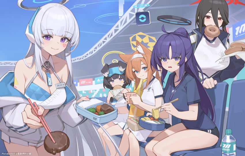 yuuka, mari, noa, hasumi, and hibiki (blue archive) drawn by bilibili_xiaolu