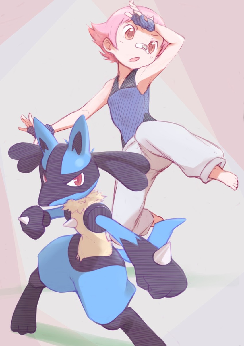 lucario and maylene (pokemon and 1 more) drawn by okayparium