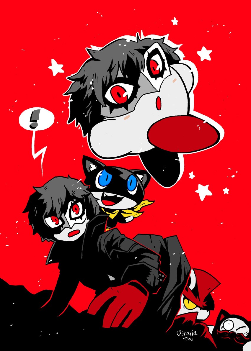 kirby, amamiya ren, morgana, joker, daroach, and 1 more (persona and 3 more) drawn by rariatto_(ganguri)