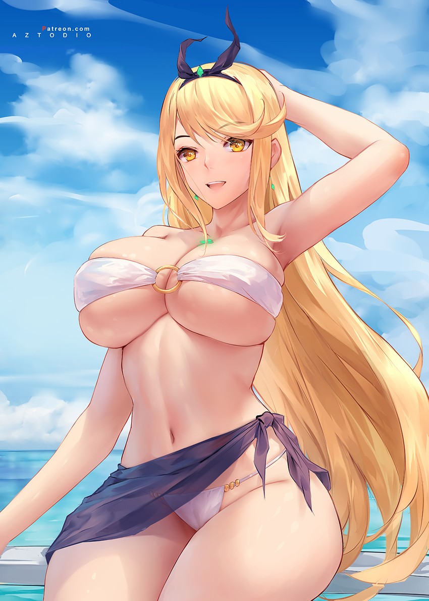 mythra (xenoblade chronicles and 1 more) drawn by aztodio