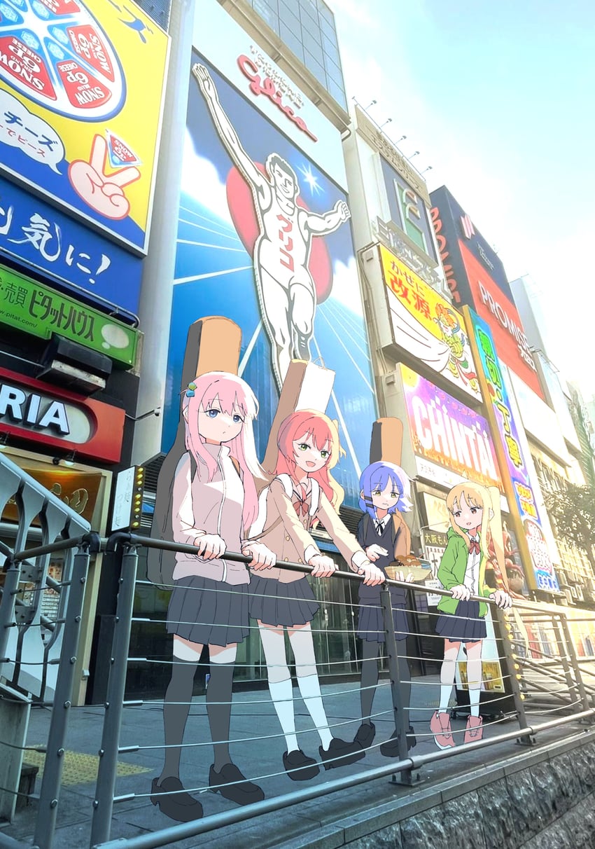 gotoh hitori, kita ikuyo, ijichi nijika, yamada ryo, and glico man (bocchi the rock! and 1 more) drawn by fujiyama866