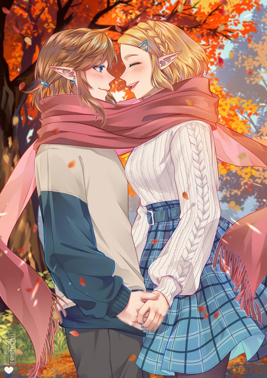link and princess zelda (the legend of zelda and 1 more) drawn by reishichi