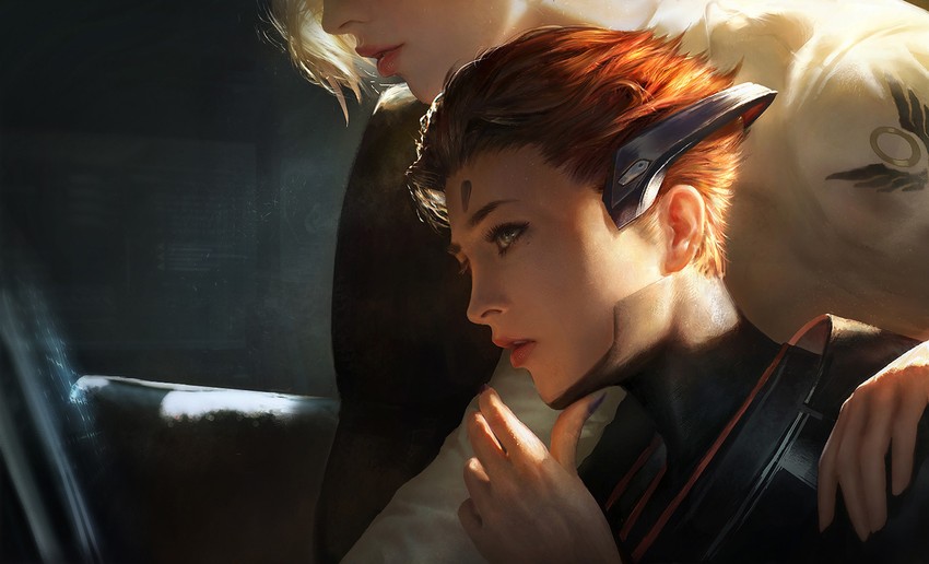 mercy and moira (overwatch and 1 more) drawn by wang_chen