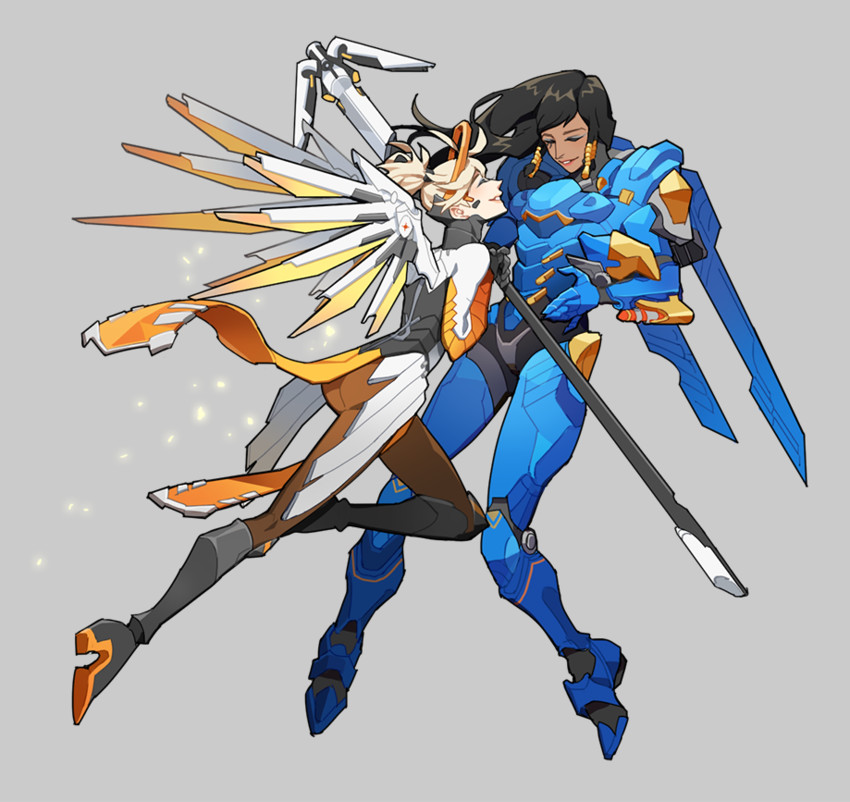 mercy and pharah (overwatch and 1 more) drawn by haemji