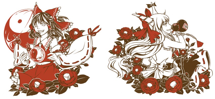 hakurei reimu and ibuki suika (touhou) drawn by plane_(planetw2002)