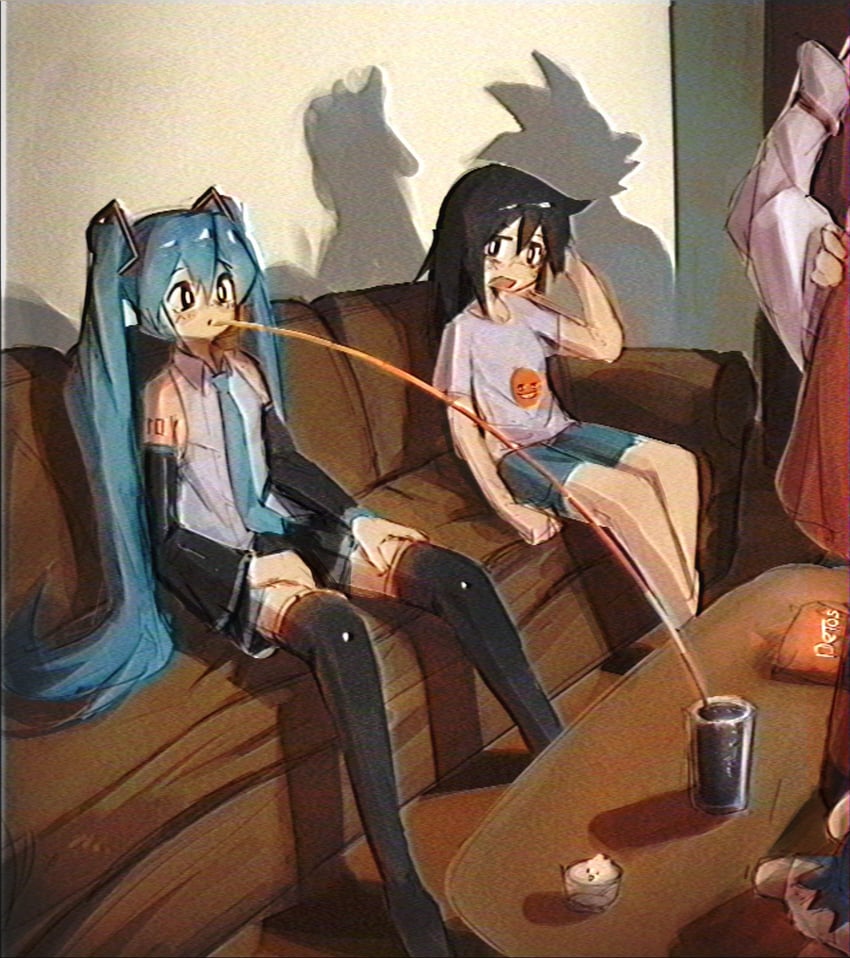 hatsune miku, hakurei reimu, cirno, son goku, kuroki tomoko, and 1 more (touhou and 4 more) drawn by nagilamagykalz