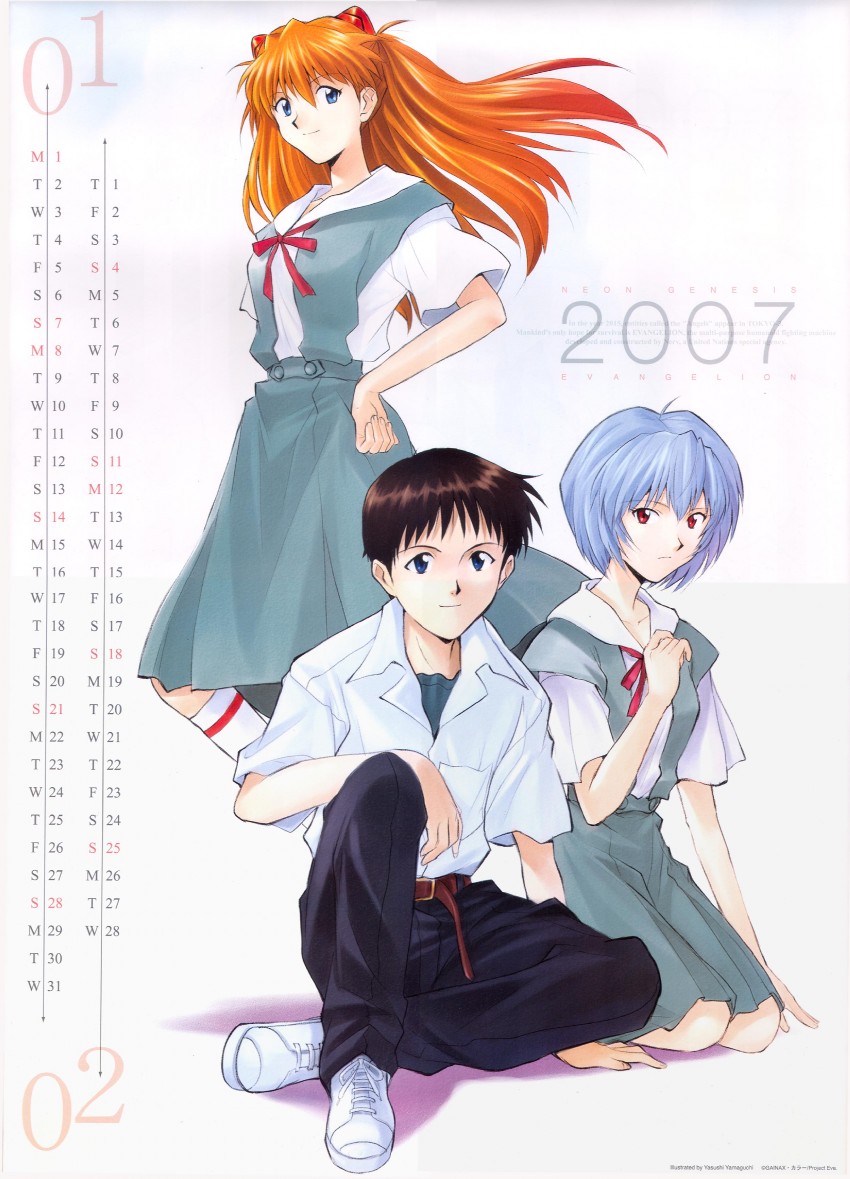 souryuu asuka langley, ayanami rei, and ikari shinji (neon genesis evangelion)