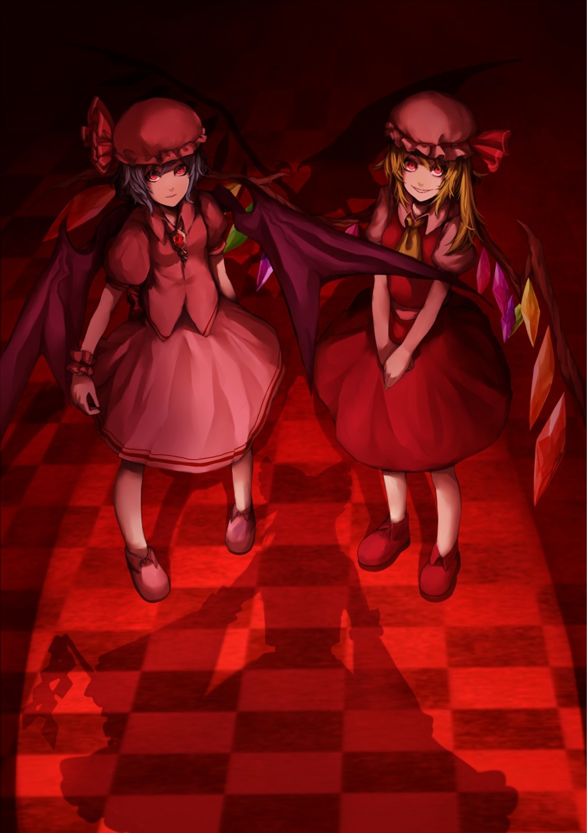 hakurei reimu, remilia scarlet, and flandre scarlet (touhou) drawn by hitoto