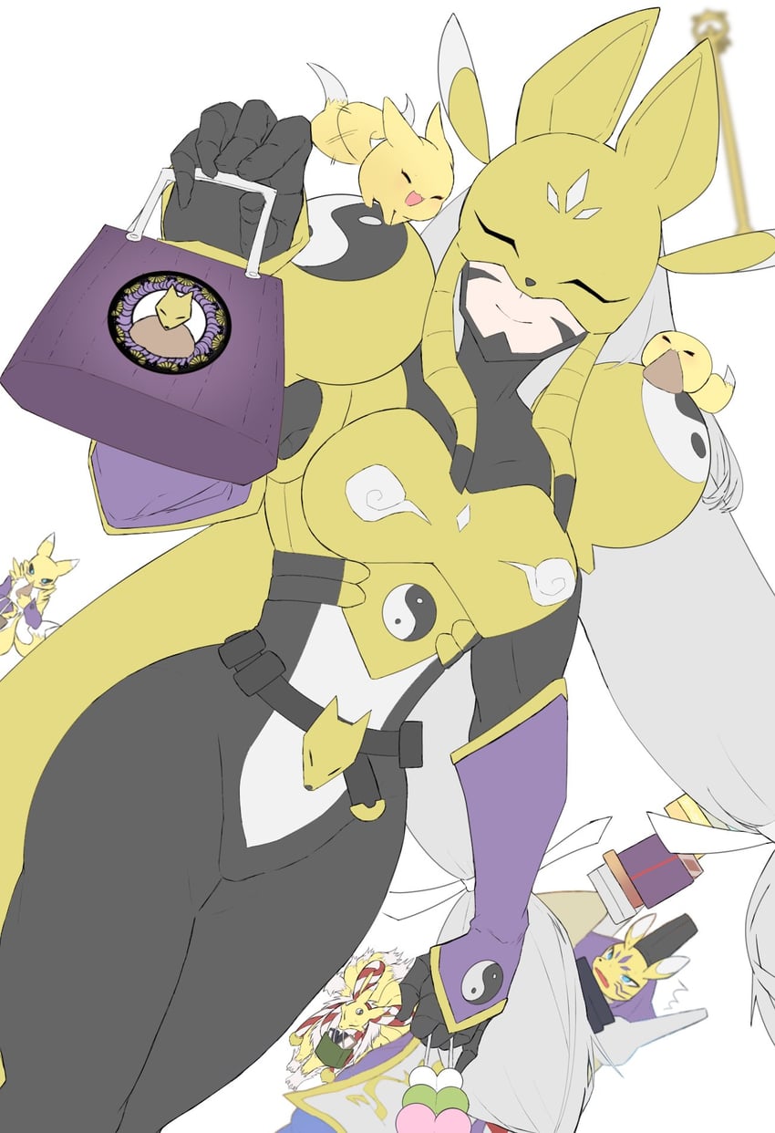 renamon, sakuyamon, taomon, kyuubimon, pokomon, and 1 more (digimon) drawn by hokanko0