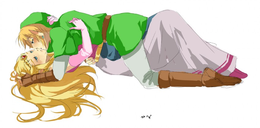 link and princess zelda (the legend of zelda and 1 more) drawn by muse_(rainforest)