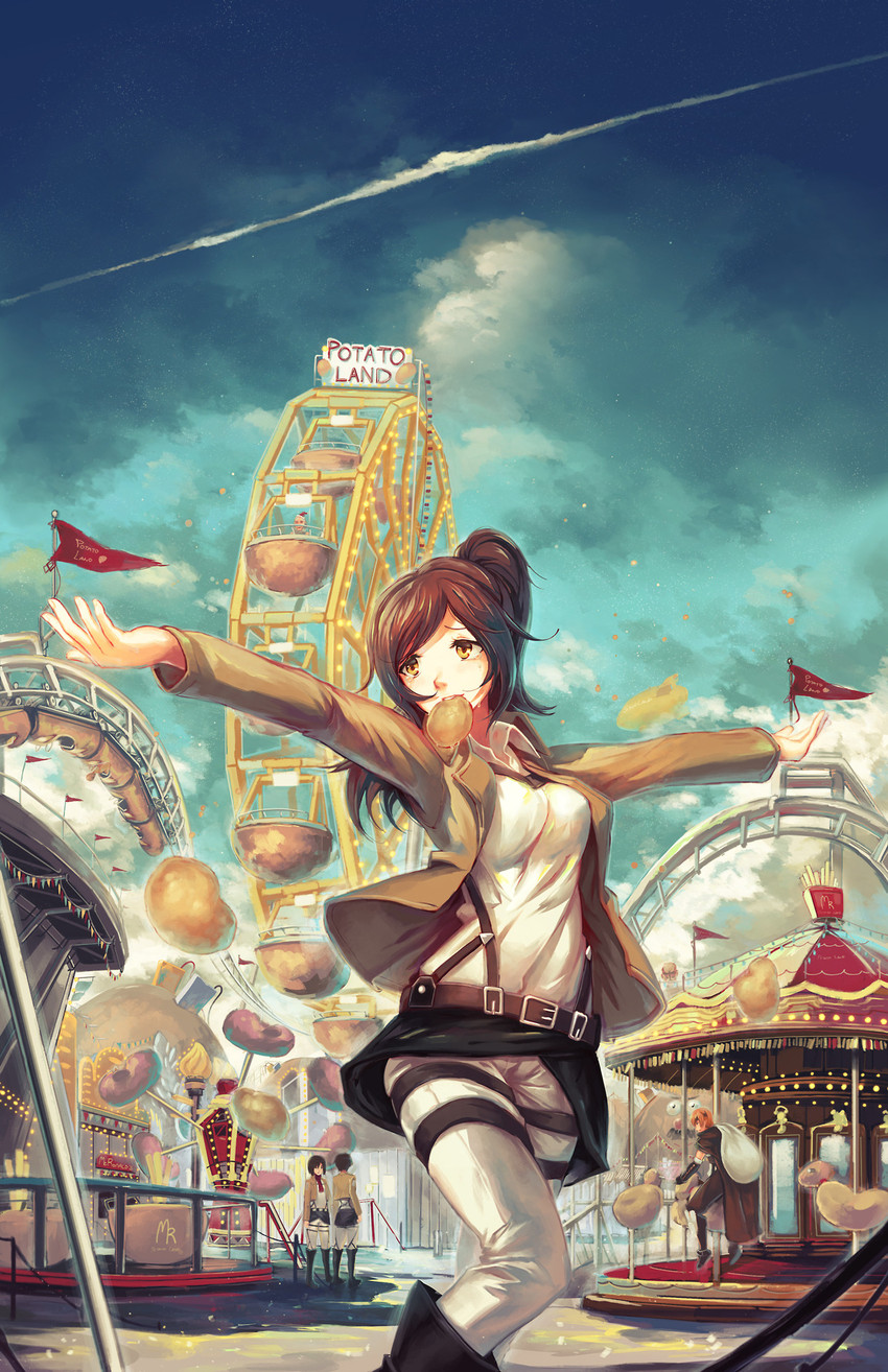 mikasa ackerman, eren yeager, and sasha blouse (shingeki no kyojin) drawn by softmode