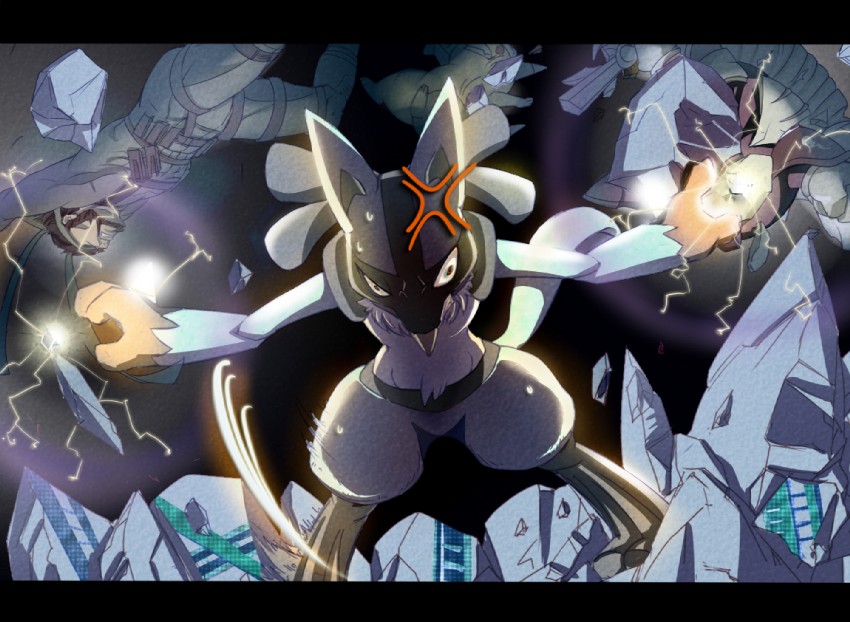 pikachu, lucario, meta knight, and solid snake (pokemon and 4 more) drawn by inubiko