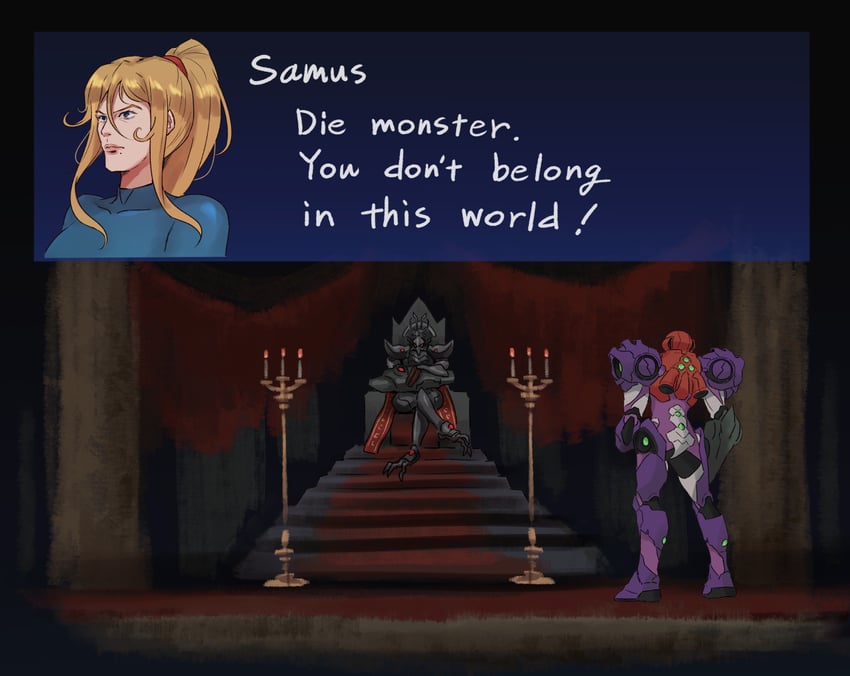 samus aran and raven beak (metroid and 3 more) drawn by wakaba_(wata_ridley)