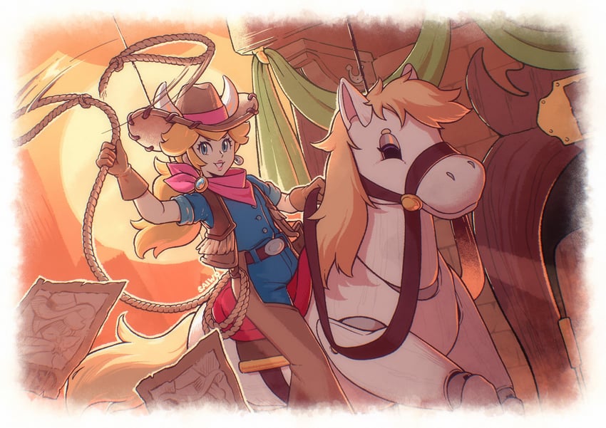 princess peach and cowgirl peach (mario and 1 more) drawn by saiwo_(saiwoproject)