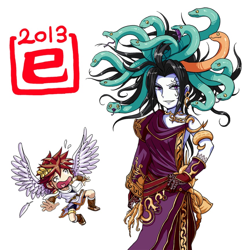 pit and medusa (kid icarus and 1 more) drawn by itimu