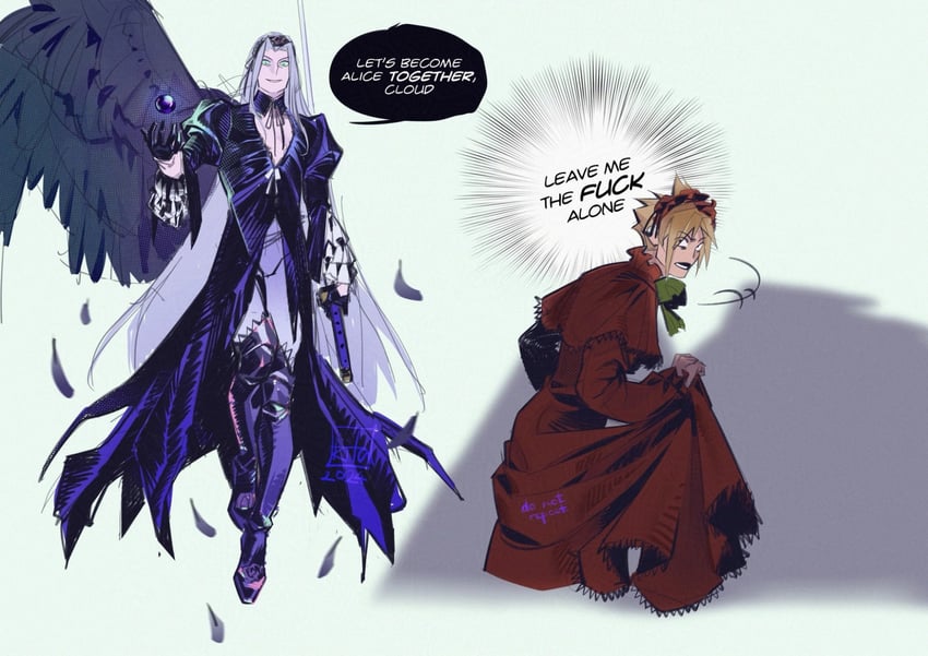 cloud strife, suigintou, sephiroth, and shinku (final fantasy and 2 more) drawn by kurdupl
