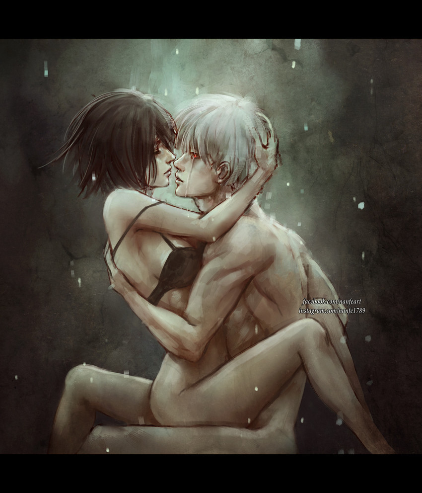 kaneki ken and kirishima touka (tokyo ghoul) drawn by nanfe