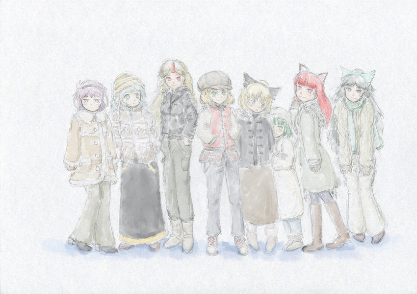 komeiji koishi, komeiji satori, kaenbyou rin, reiuji utsuho, mizuhashi parsee, and 3 more (touhou and 1 more) drawn by saraband