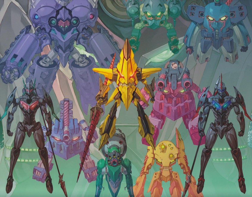 king kittan, dayakkaiser, sozoshin, moshogun, twin boukun, and 5 more (tengen toppa gurren lagann) drawn by yoshinari_you