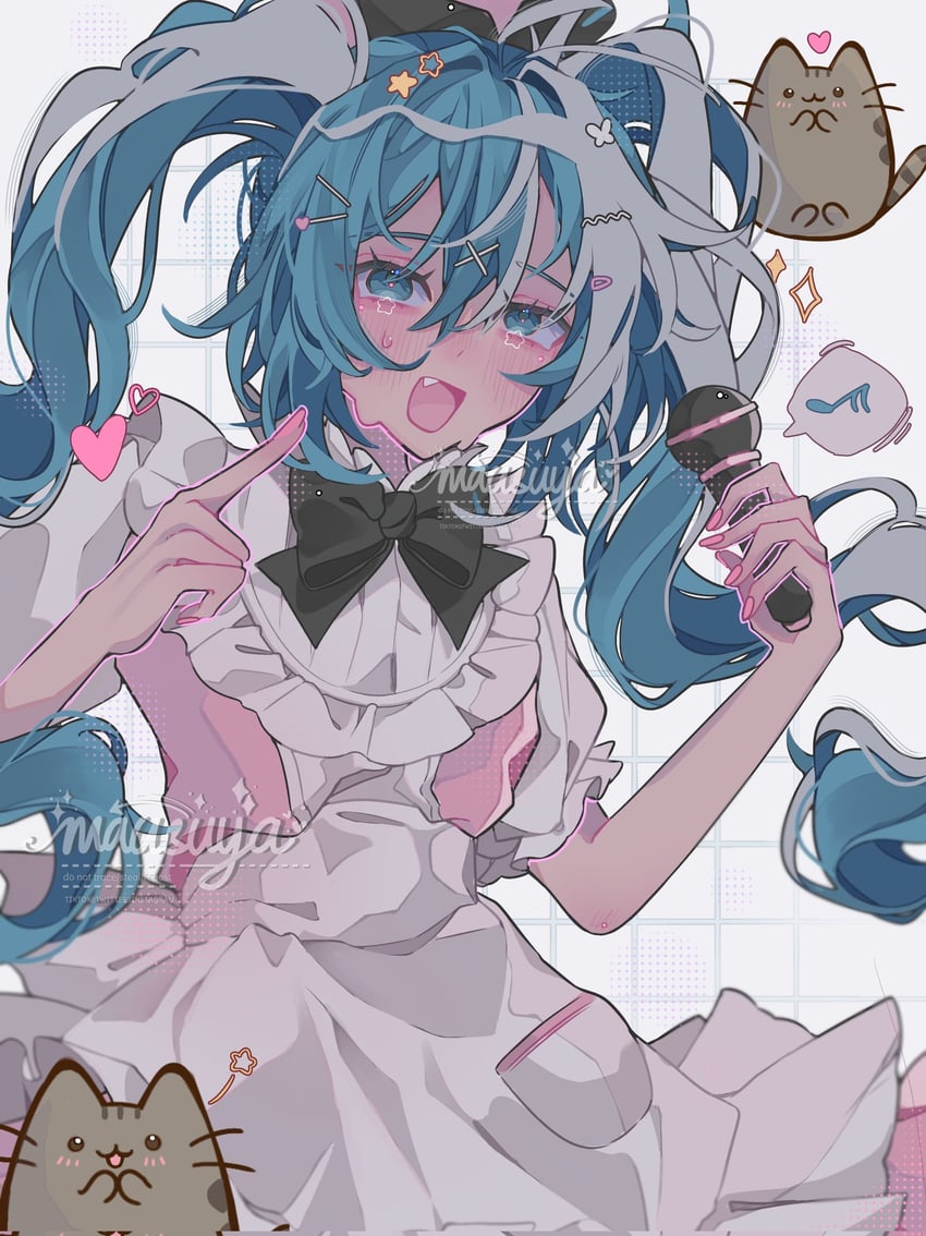 hatsune miku and pusheen the cat (vocaloid and 1 more) drawn by mausuya