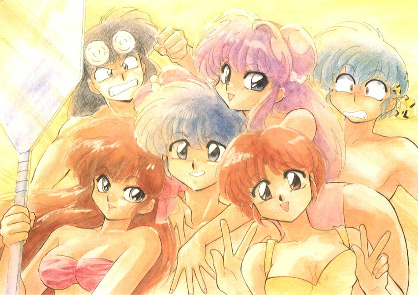 shampoo, tendou akane, saotome ranma, hibiki ryouga, kuonji ukyou, and 1 more (ranma 1/2) drawn by nakajima_atsuko
