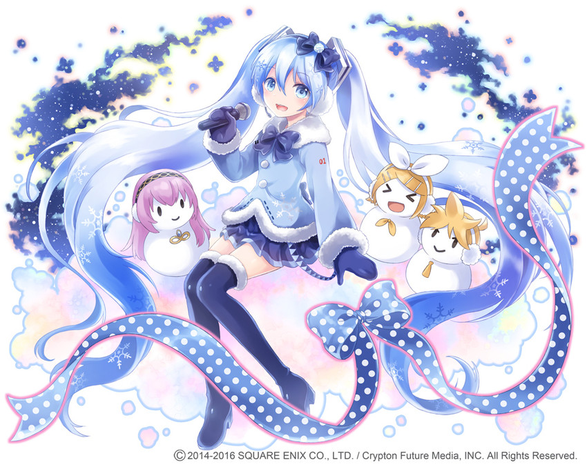 hatsune miku, kagamine rin, kagamine len, megurine luka, and yuki miku (vocaloid) drawn by konayama_kata