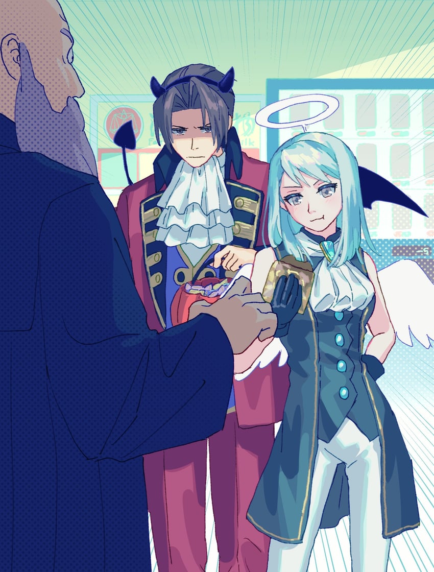 miles edgeworth, franziska von karma, and the judge (ace attorney and 1 more) drawn by oshaberi_usagi