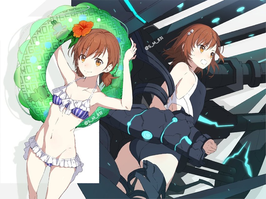 misaka mikoto and gekota (toaru majutsu no index and 1 more) drawn by s_m_831