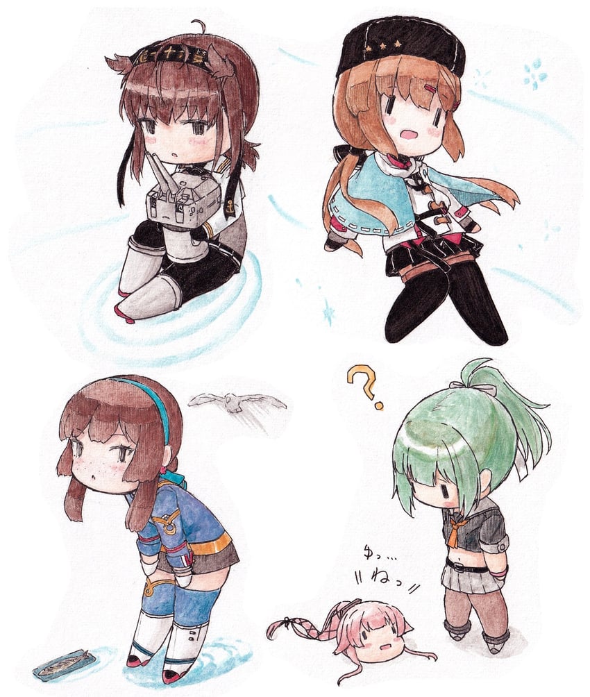 yuubari, hatsuzuki, yura, tashkent, chou-10cm-hou-chan, and 3 more (kantai collection) drawn by poipoi_purin