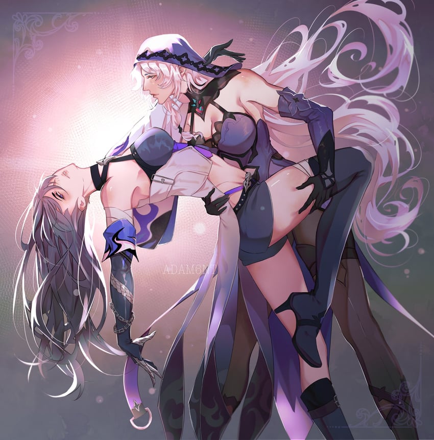 acheron and black swan (honkai and 1 more) drawn by adam6nt