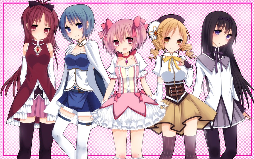 akemi homura, kaname madoka, miki sayaka, sakura kyoko, and tomoe mami (mahou shoujo madoka magica) drawn by fumiusui
