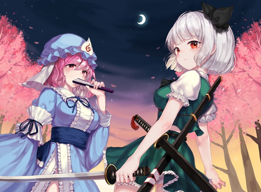 konpaku youmu and saigyouji yuyuko (touhou) drawn by rhea_(156latte)