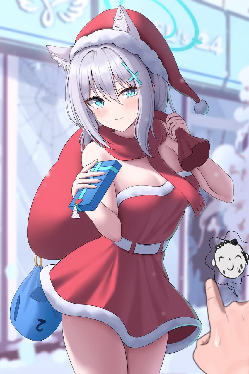 sensei, doodle sensei, shiroko, and santa claus (blue archive) drawn by deriolet