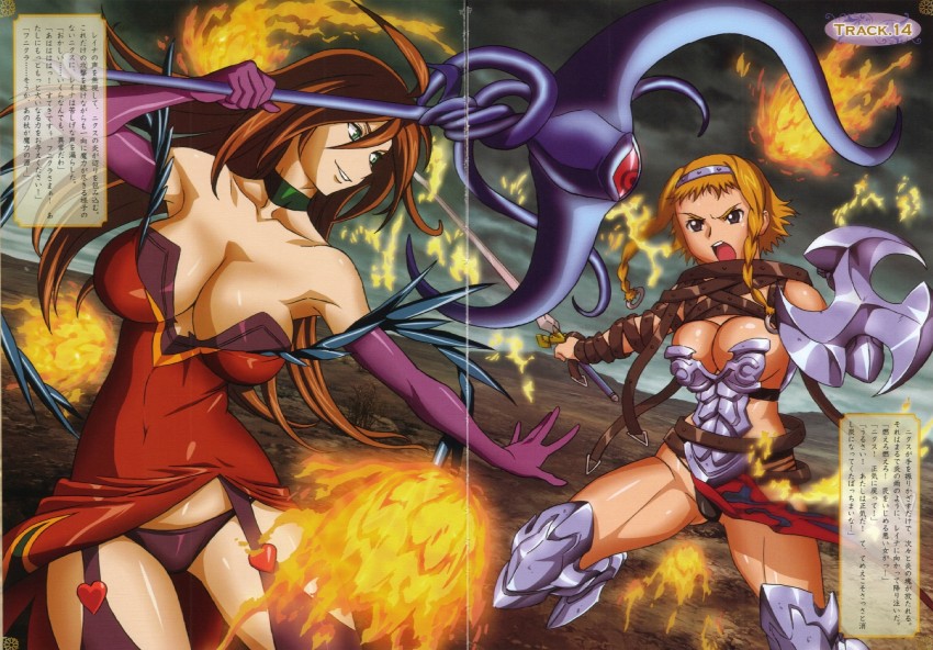 leina, exiled warrior leina, nyx, and flame master nyx (queen's blade) drawn by kaneko_hiraku