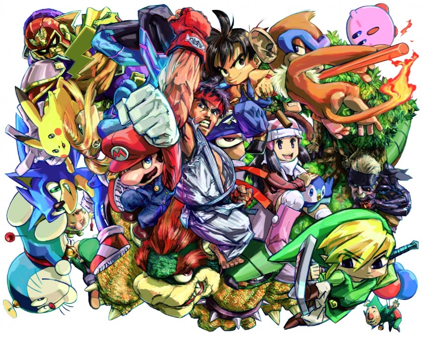 link, pikachu, dawn, kirby, samus aran, and 15 more (pokemon and 17 more) drawn by aburaya_tonbi
