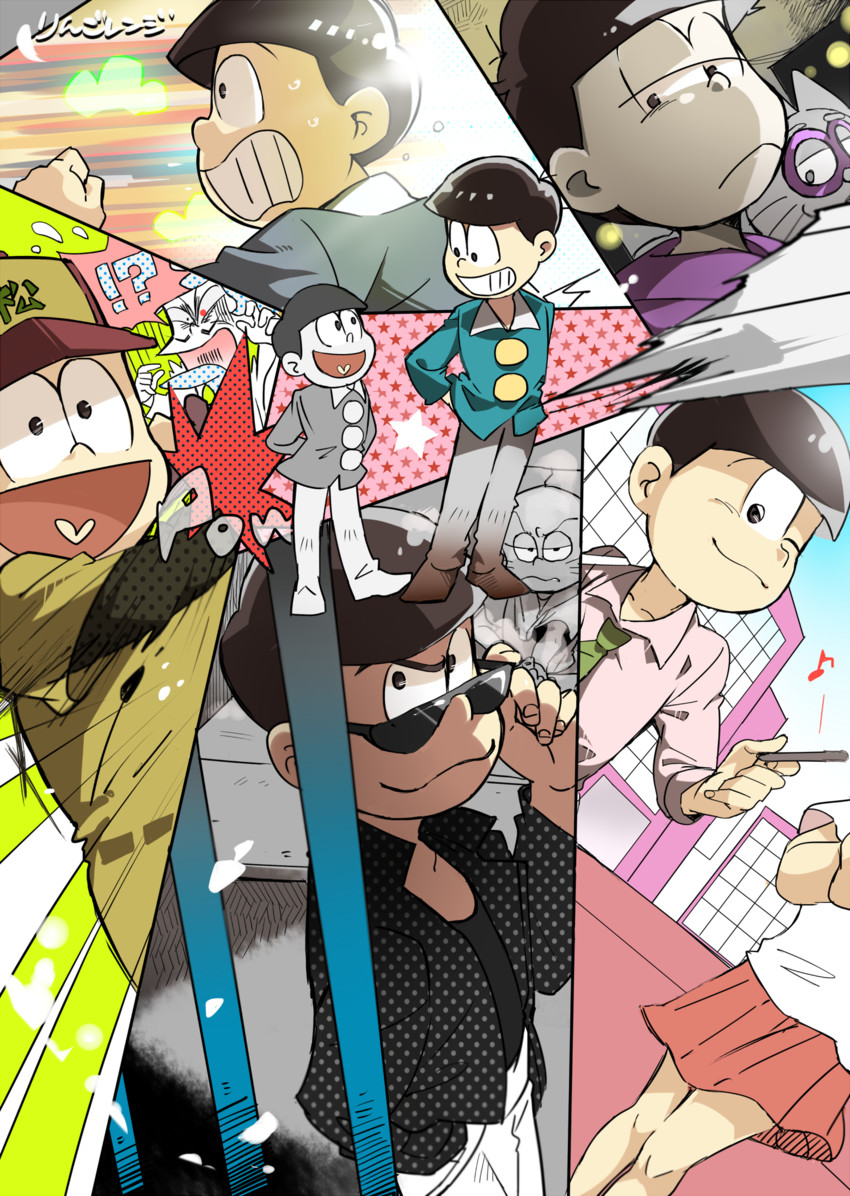 matsuno osomatsu, matsuno karamatsu, matsuno ichimatsu, matsuno jyushimatsu, matsuno choromatsu, and 4 more (osomatsu and 2 more) drawn by ringorenji