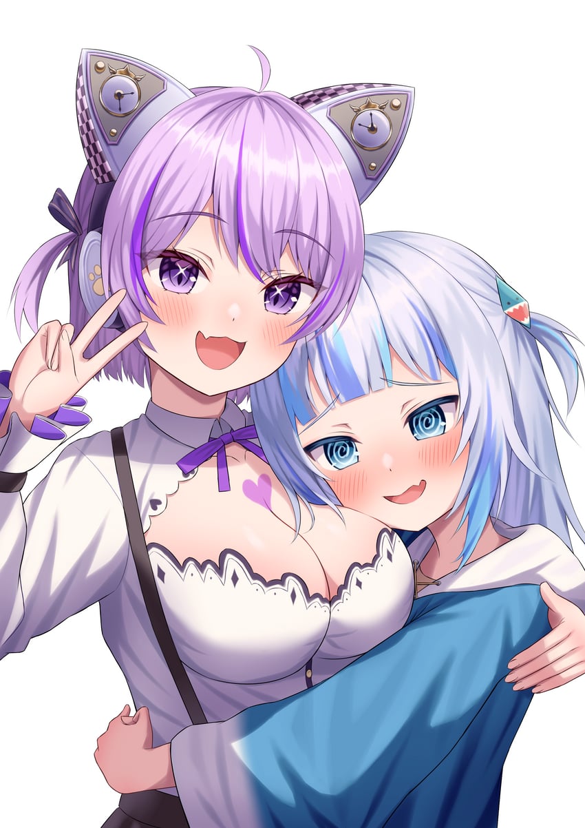 gawr gura and nekomata okayu (hololive and 1 more) drawn by kumoru_(kumoru_145)