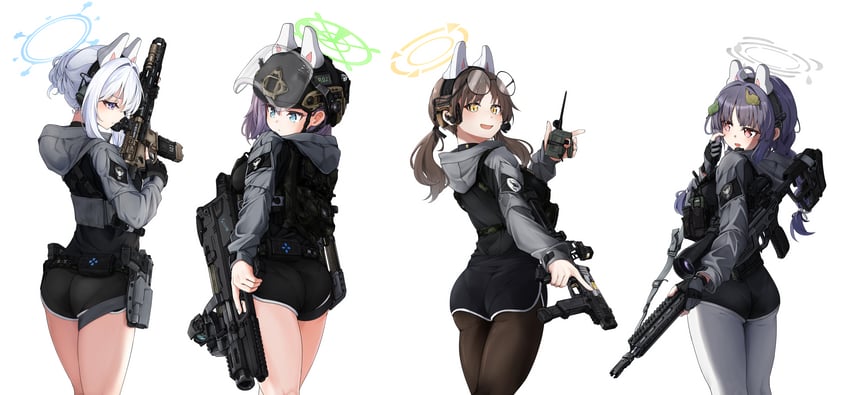 miyu, miyako, saki, and moe (blue archive) drawn by clov3r