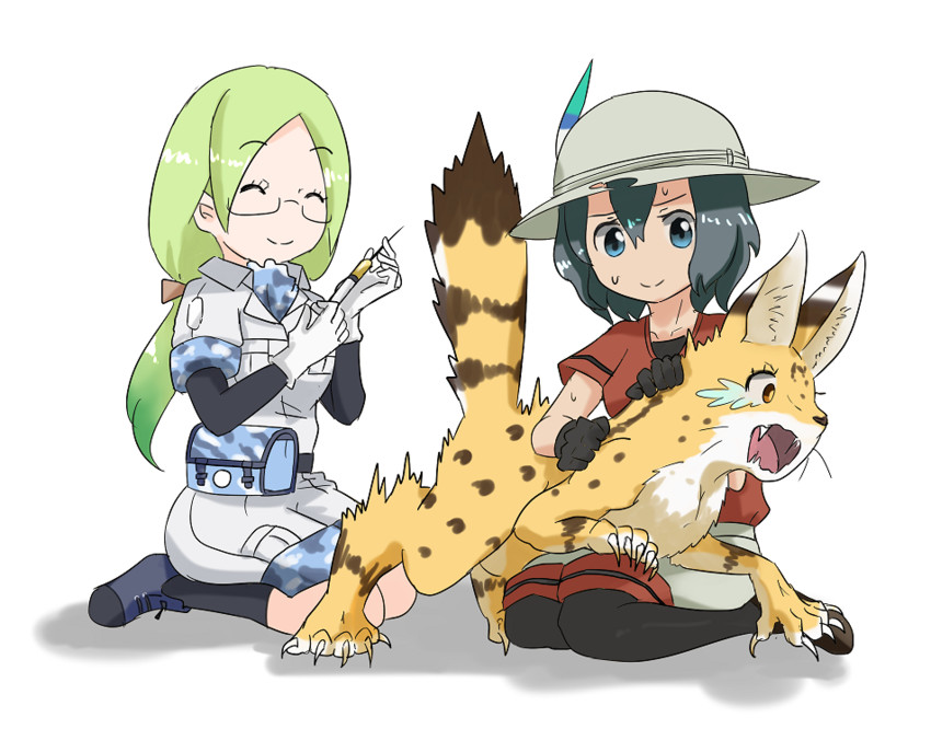 serval, kaban, and mirai (kemono friends) drawn by raya_(yuri15923)