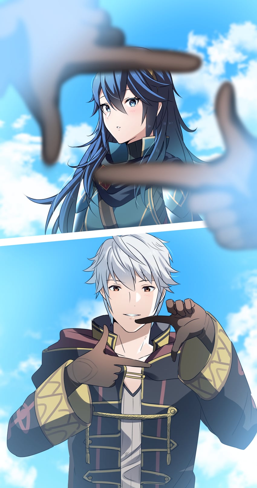 lucina and male robin (fire emblem and 1 more) drawn by ameno_(a_meno0)
