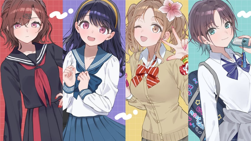 higuchi madoka, asakura toru, fukumaru koito, and ichikawa hinana (idolmaster and 1 more) drawn by yumeme_818