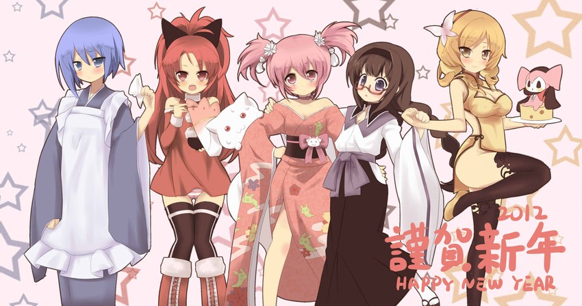 akemi homura, kaname madoka, miki sayaka, sakura kyoko, tomoe mami, and 2 more (mahou shoujo madoka magica) drawn by kinjo_kuromomo